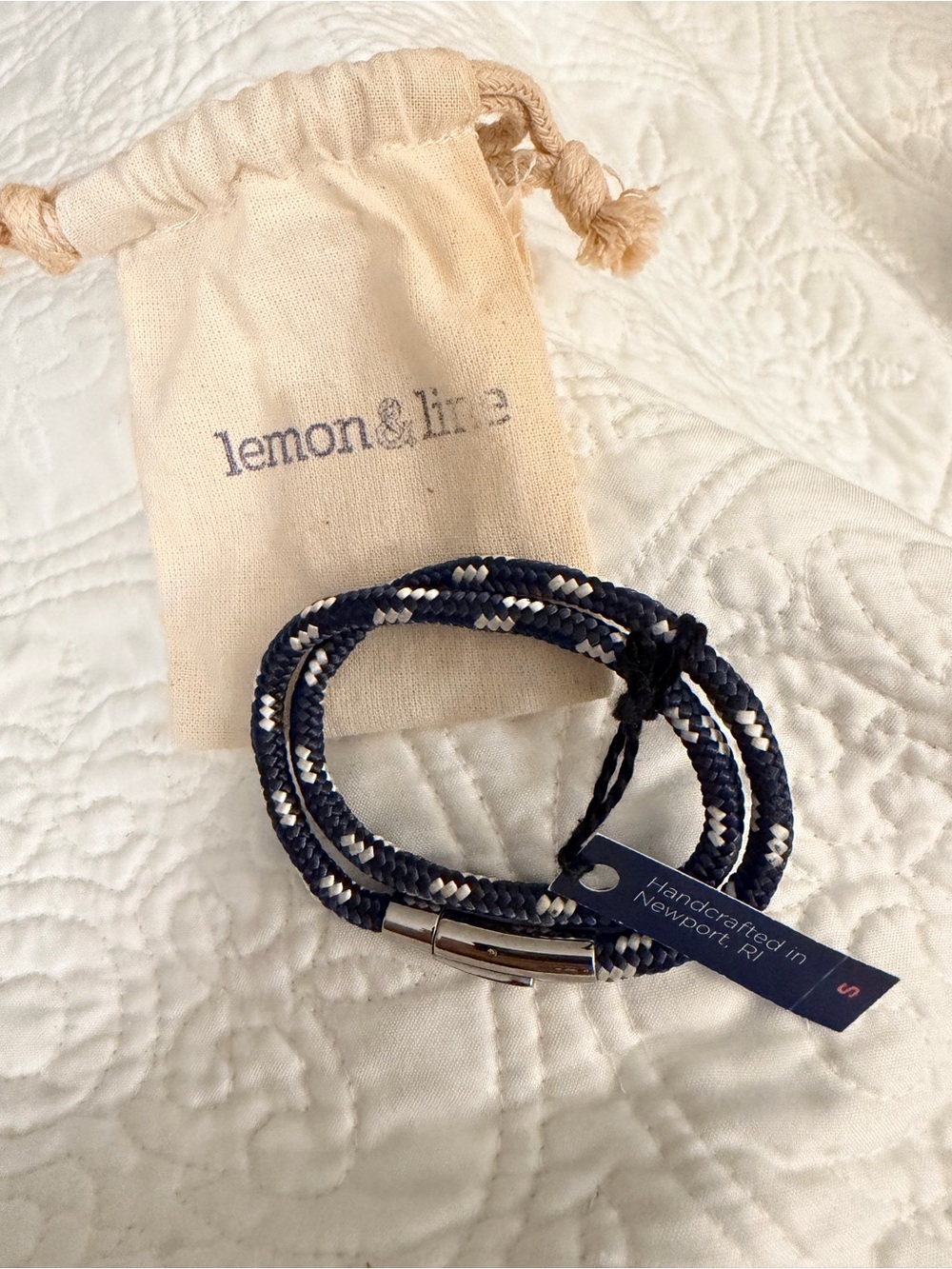 NWT Lemon & Line Navy Braided Rope Bracelet with Silver Clasp